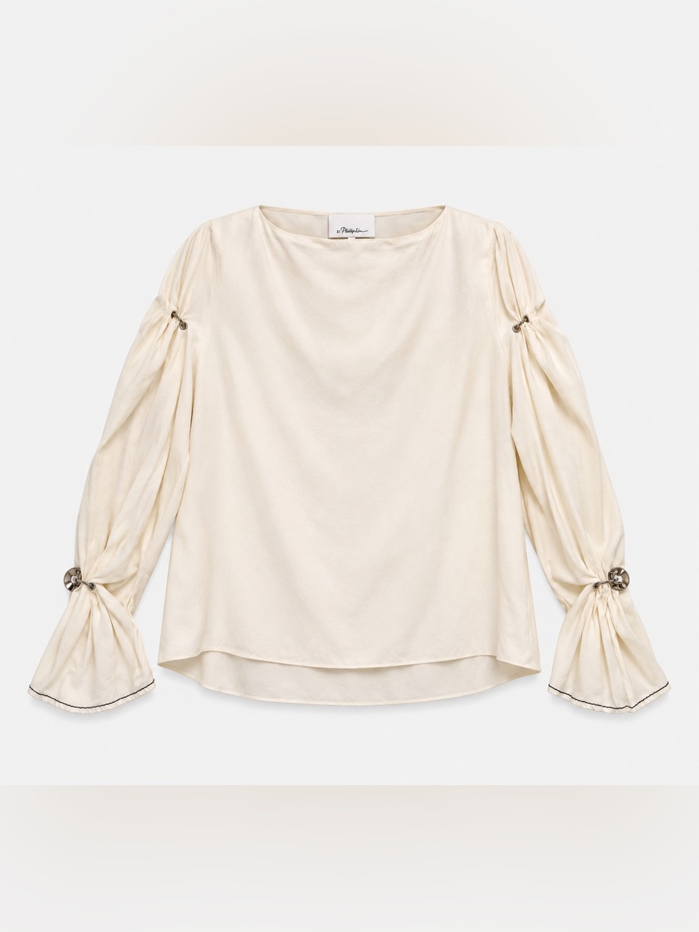 3.1 Phillip Lim Ivory 100% Silk Blouse Bell Sleeve Grommet Detail Size 2